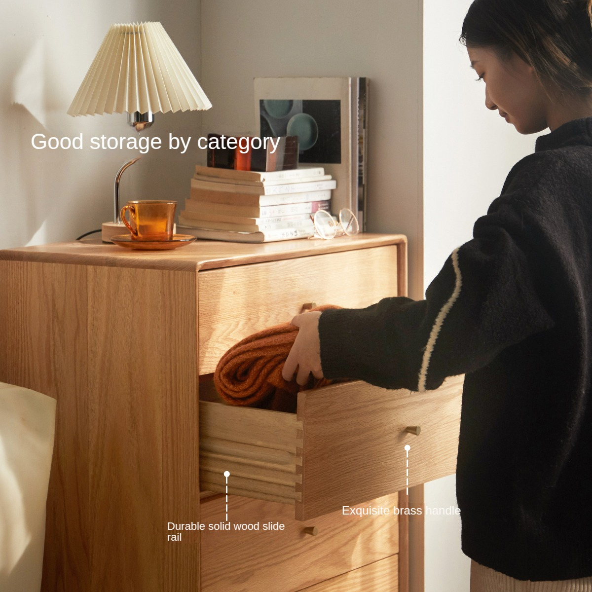 Oak Chest of Drawers Storage Cabinet.