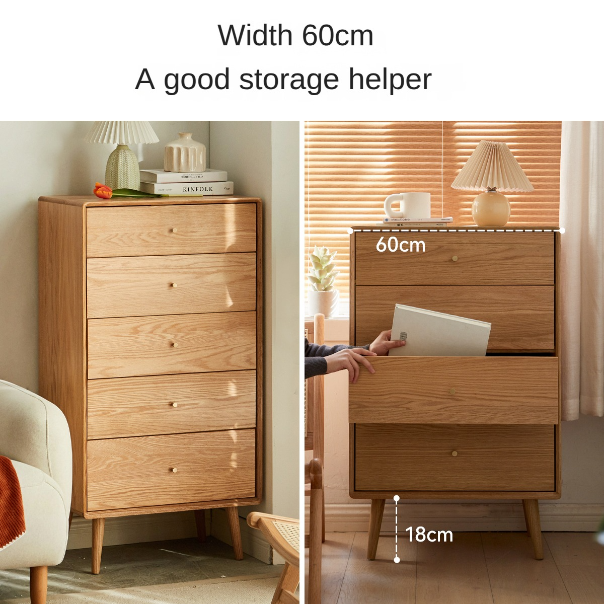 Oak Chest of Drawers Storage Cabinet.