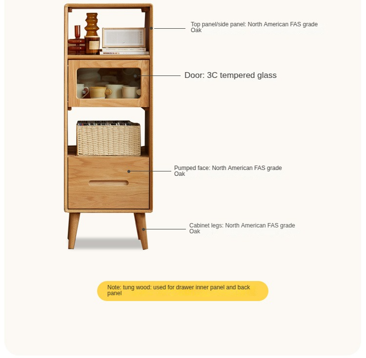 Oak Solid Wood Glass Display Side Cabinet