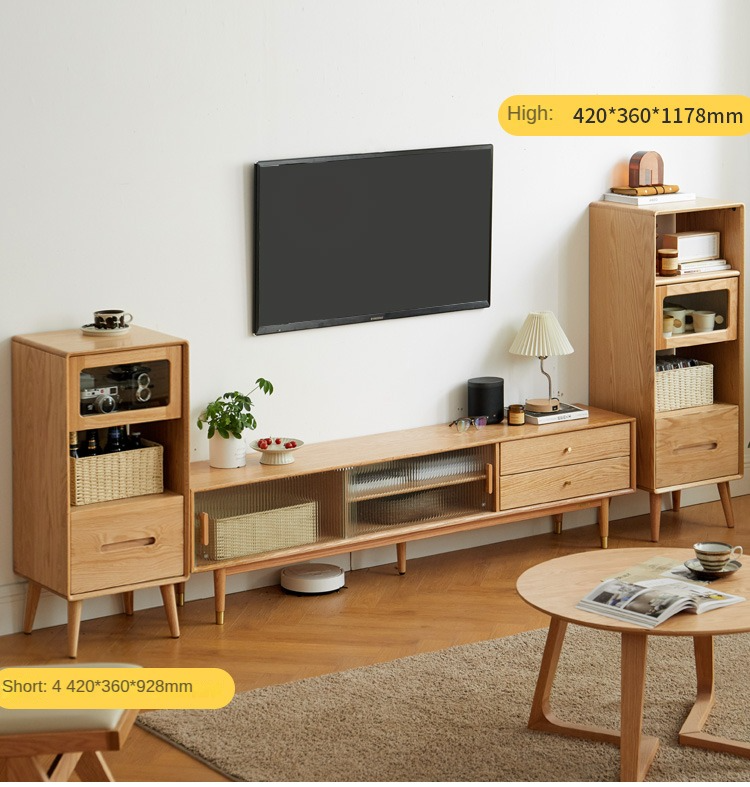 Oak Solid Wood Glass Display Side Cabinet