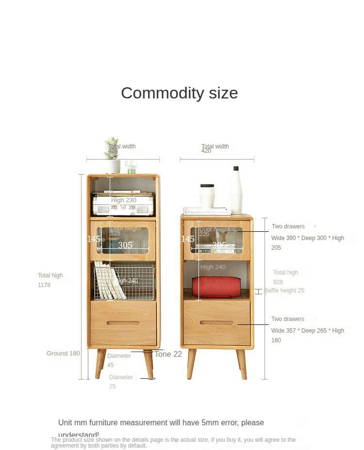 Oak Solid Wood Glass Display Side Cabinet