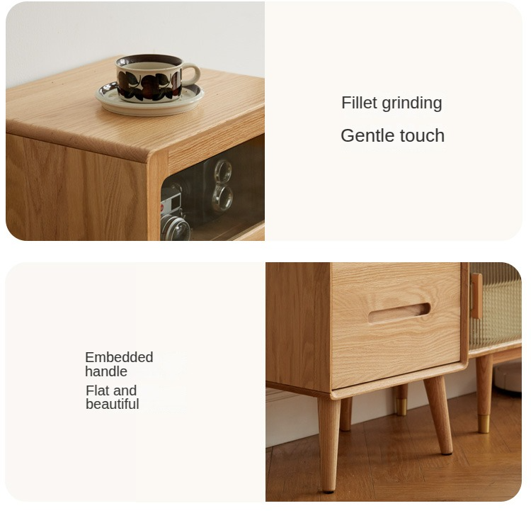 Oak Solid Wood Glass Display Side Cabinet