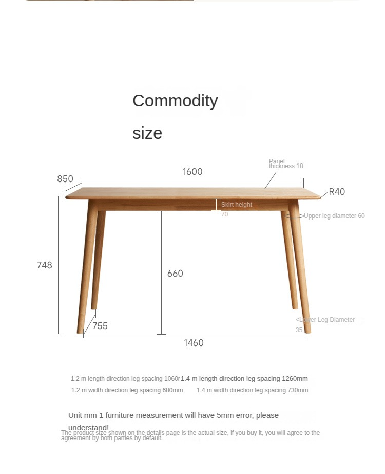 Solid Rubberwood Modern Dining Table.
