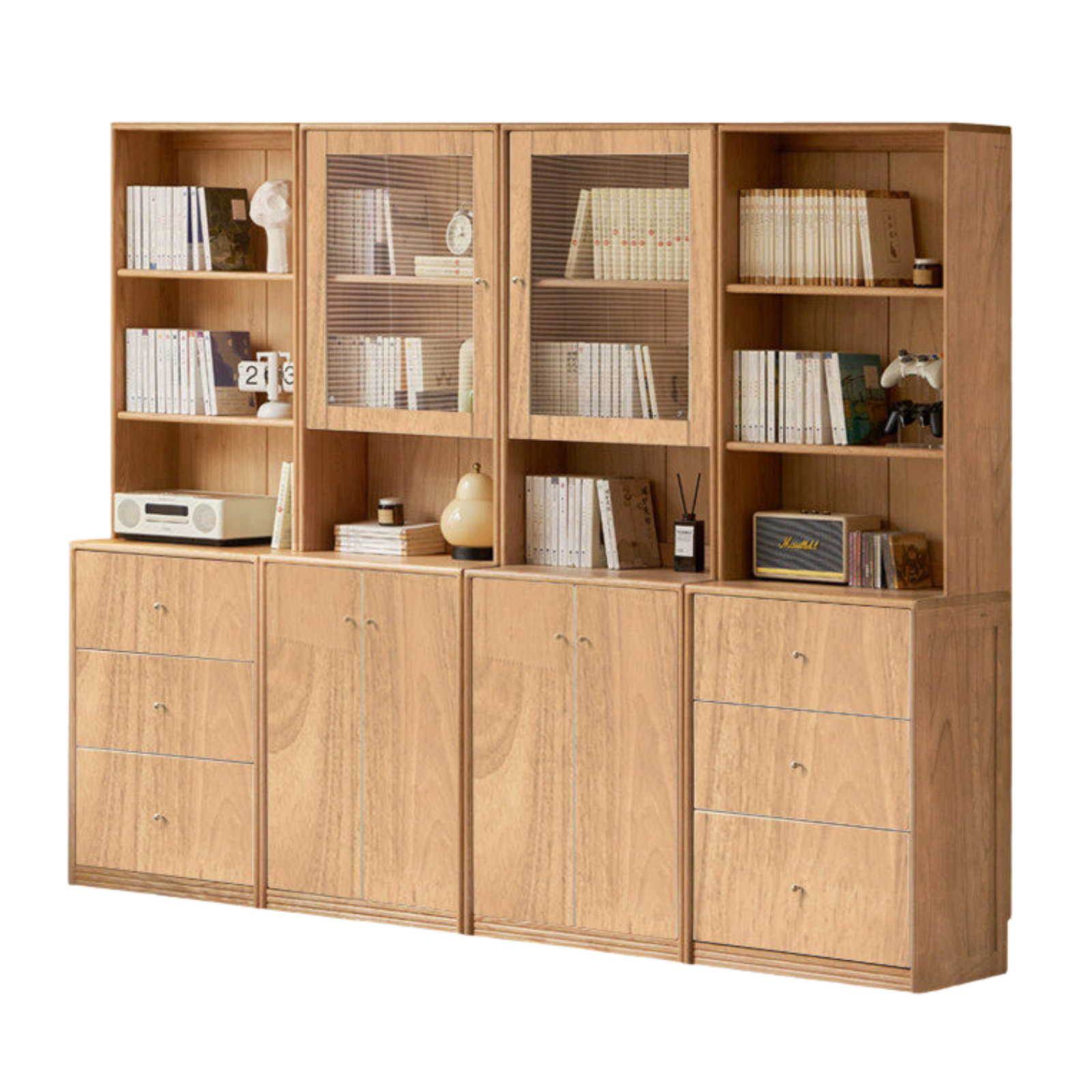 Oak Solid Wood, Solid Rubberwood Combination Bookcase