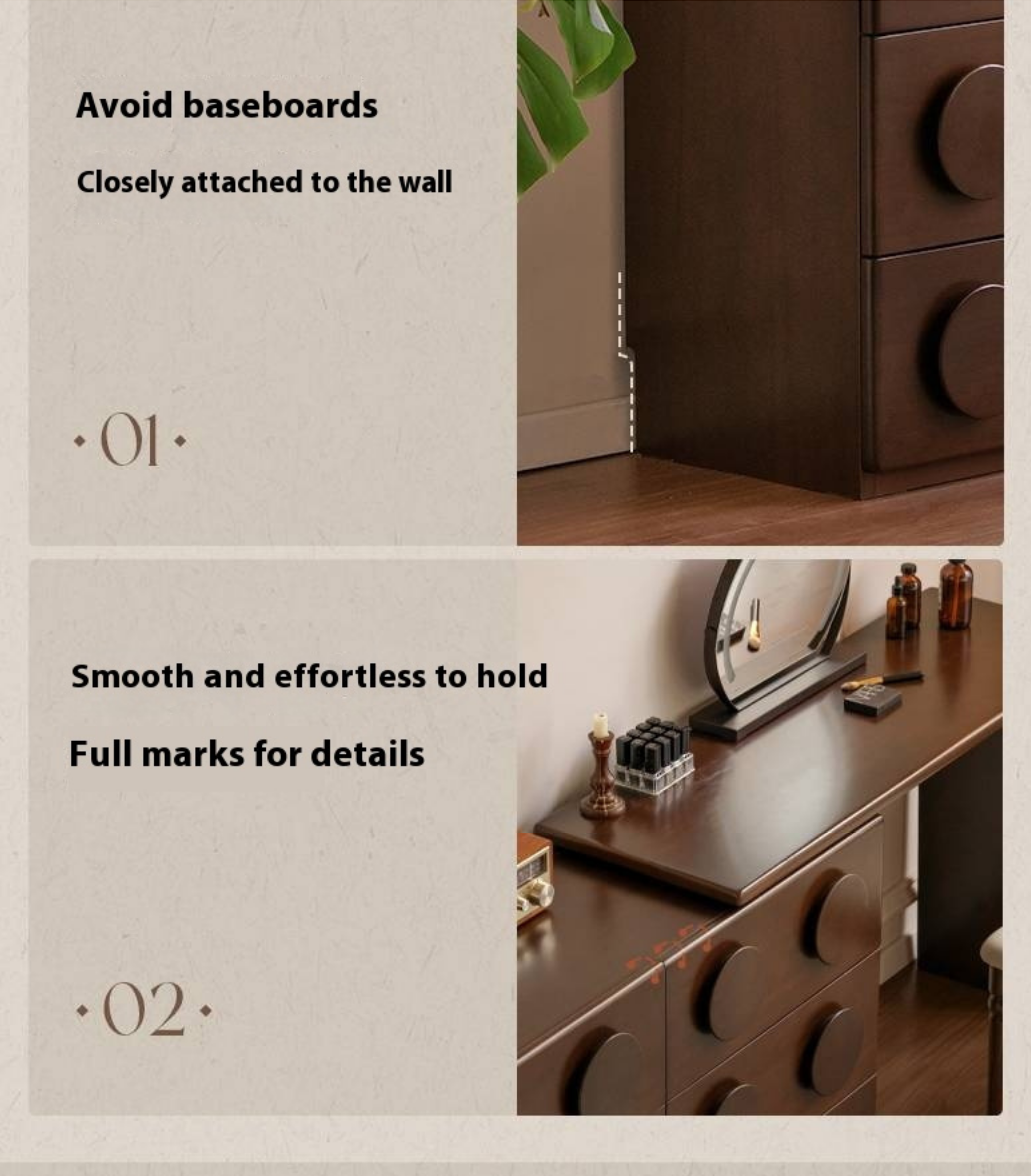 Poplar Solid Wood Retro Medieval Style Rotating Vanity Table.