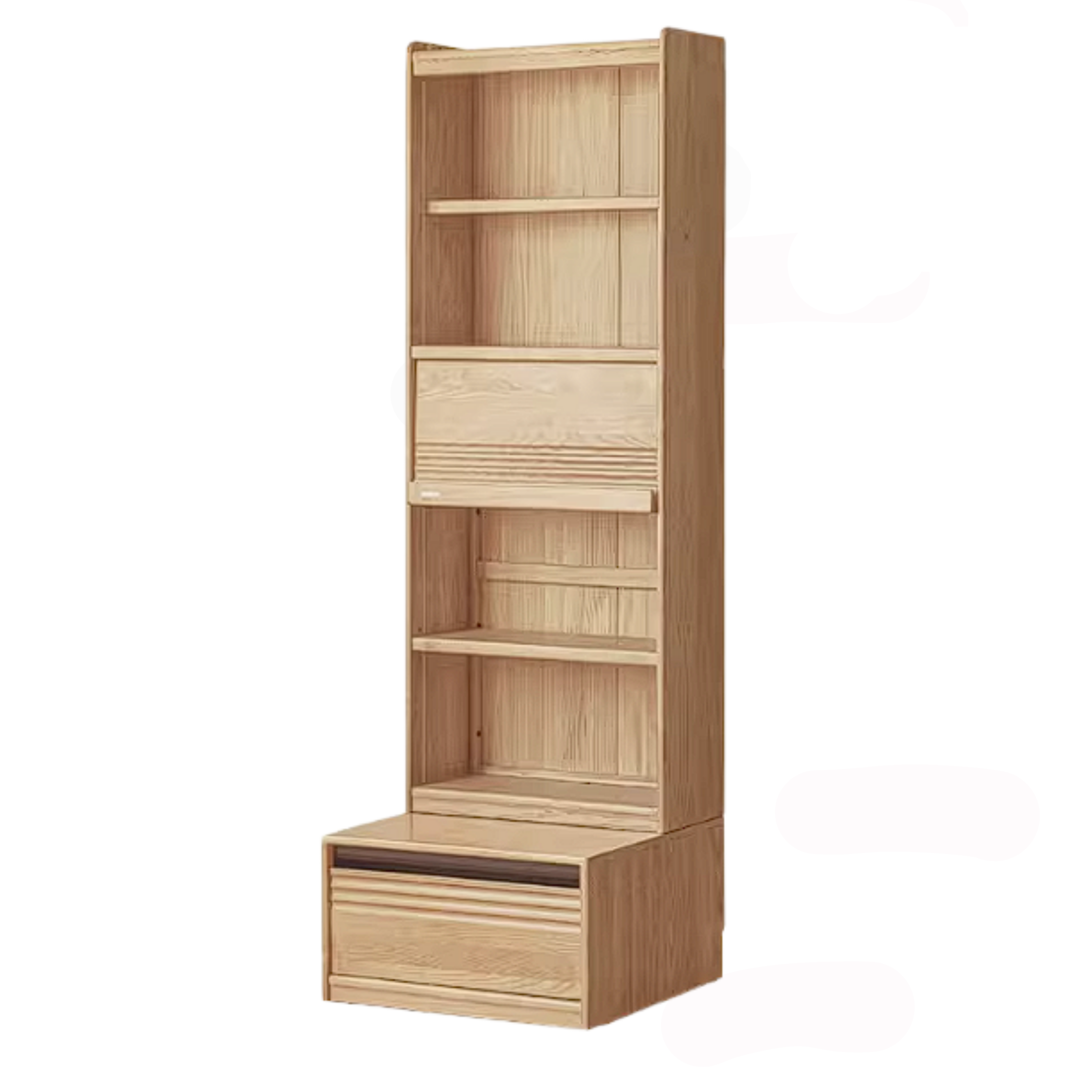 Ash Solid Wood Bookshelf with Wall Mounted Display Cabinet Design