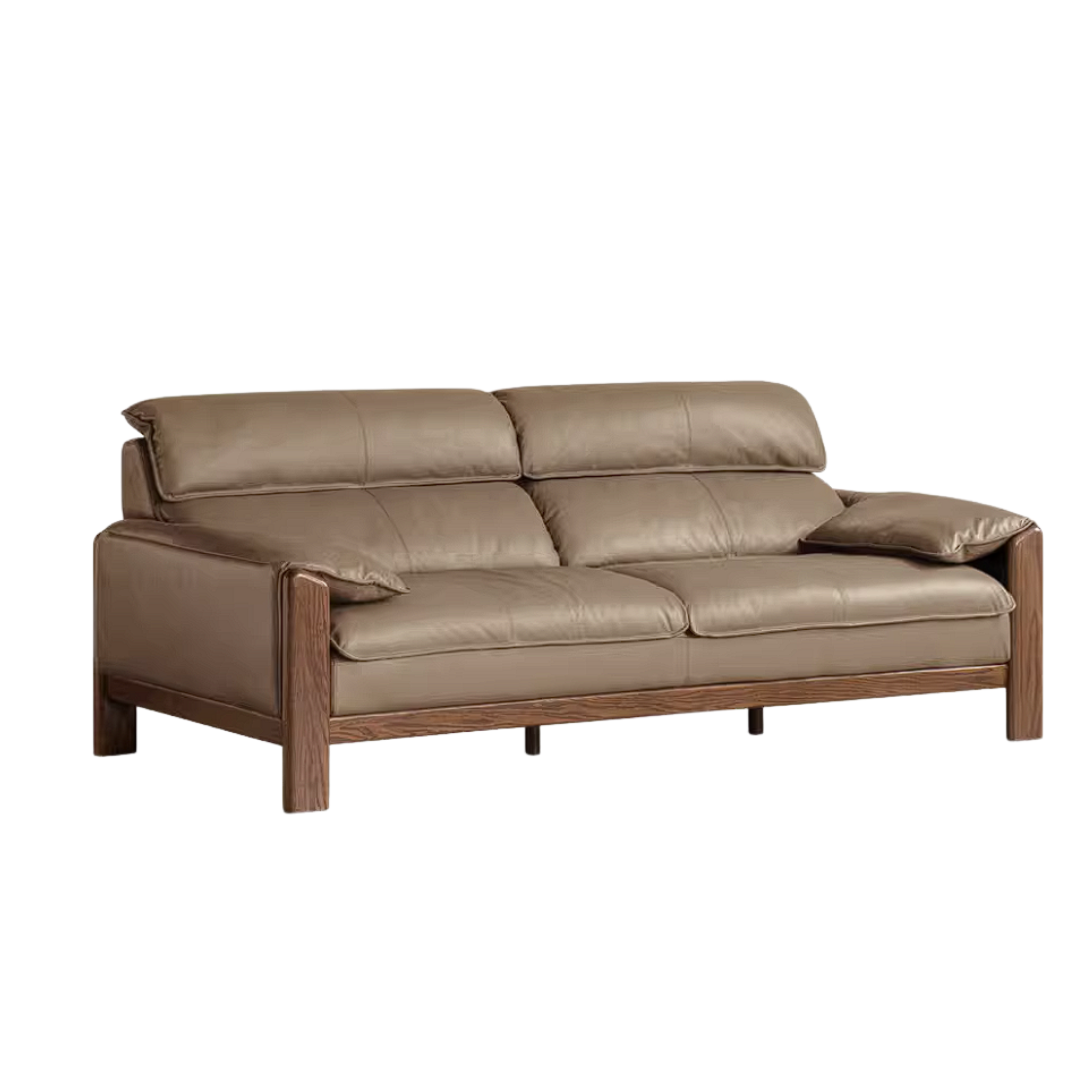 Oak Solid Wood, Sandalwood Sofa with Italian Light Luxury Leather Design