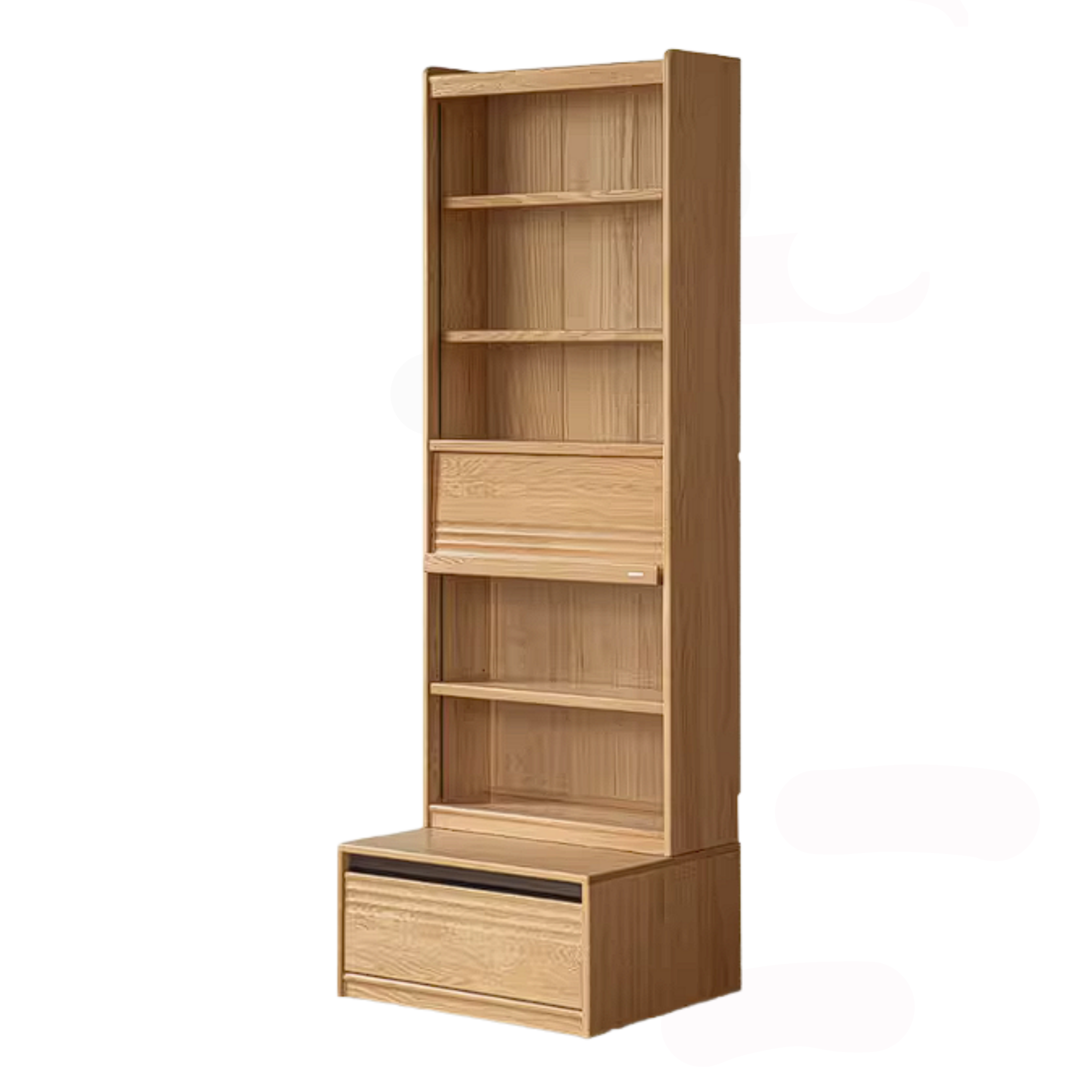 Oak Solid Wood Bookshelf with Integrated Booth Seating