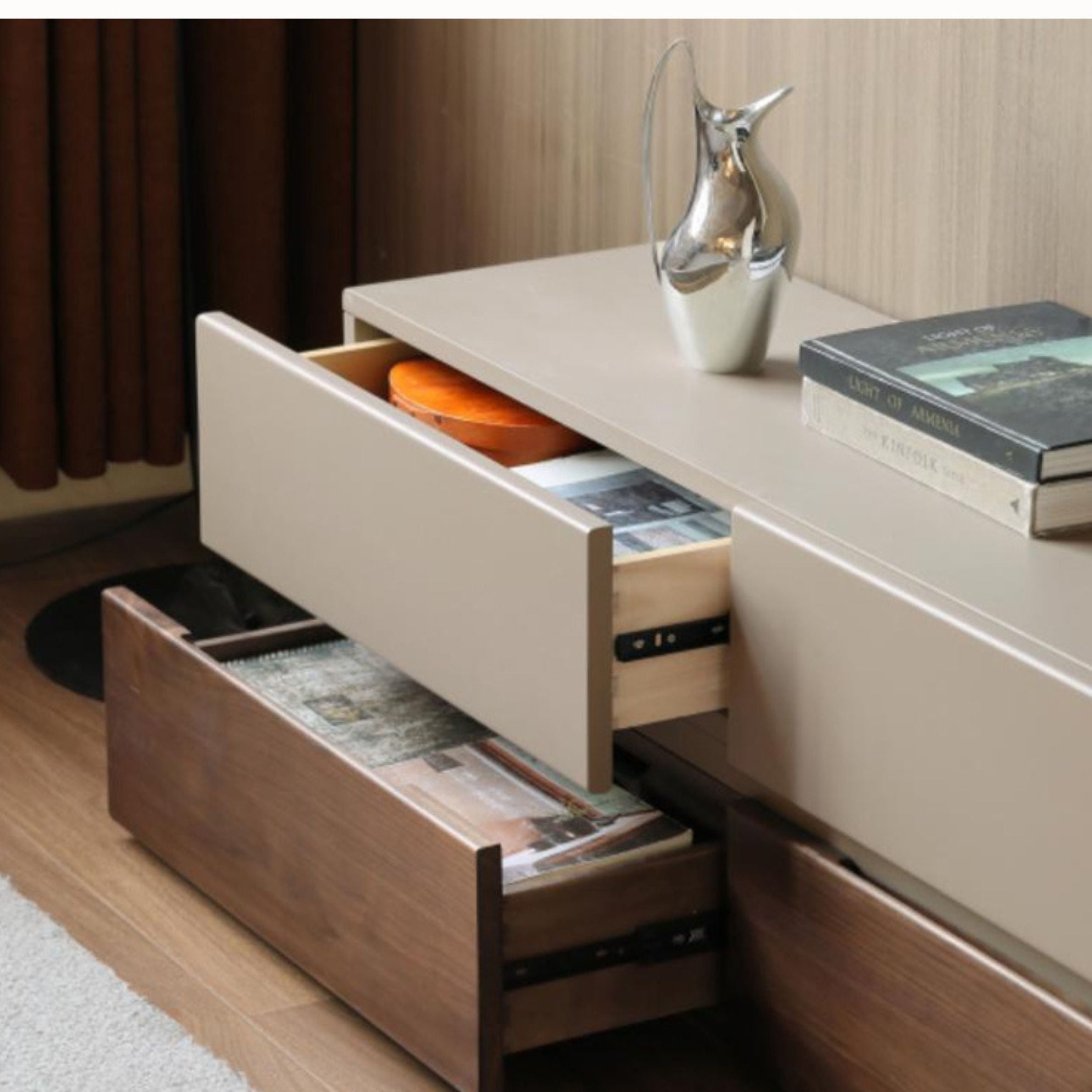 Black Walnut Solid Wood Italian Light Luxury Floor TV Cabinet.