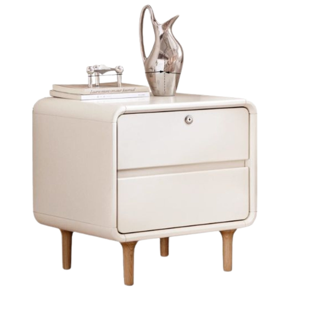 Solid Rubberwood Creamy Candy Style Nightstand.