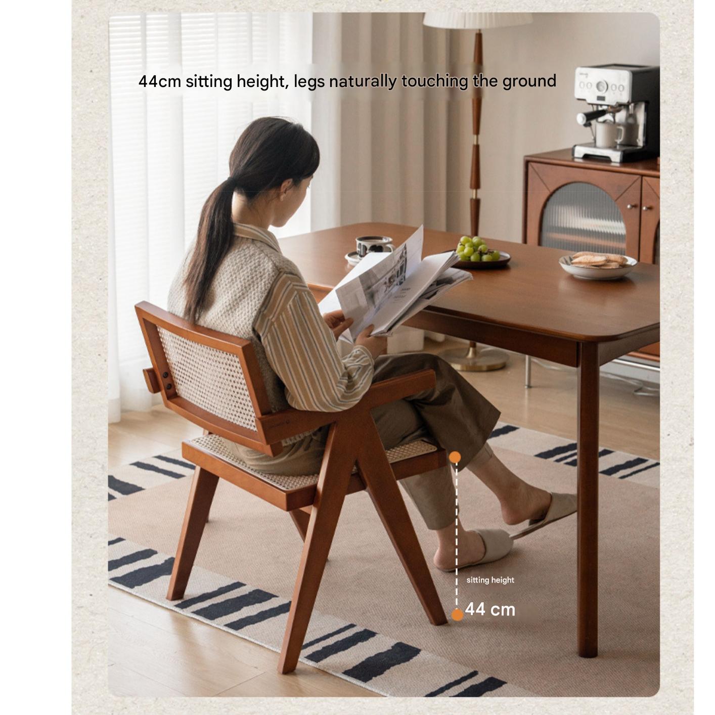 Beech Solid Wood Retro Rattan Dining Chair