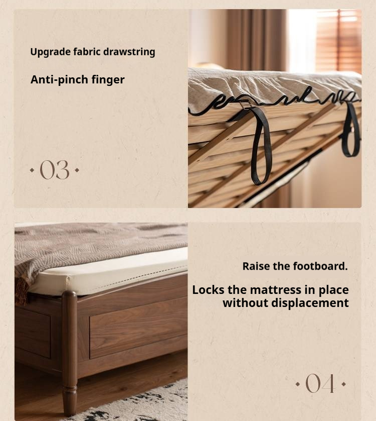 Black Walnut Solid Wood Box Bed — French Retro Style