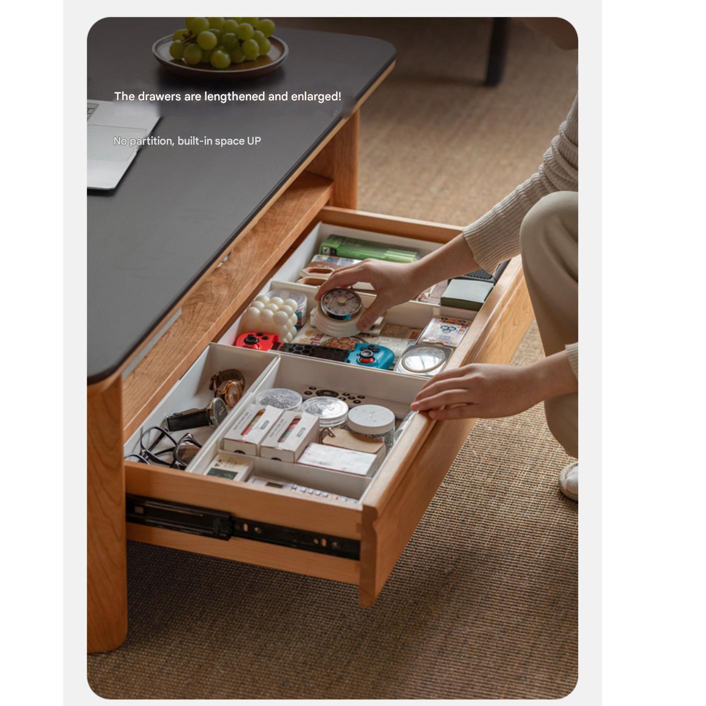 Cherry Solid Wood Modern Rock Plate Coffee Table.