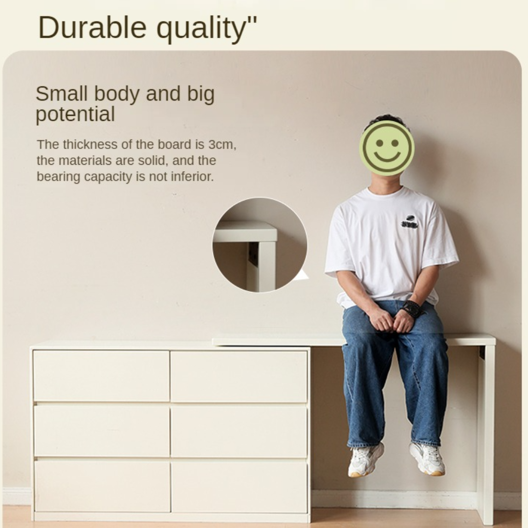 Solid Rubberwood Cream Style Vanity Table Integrated Drawer.