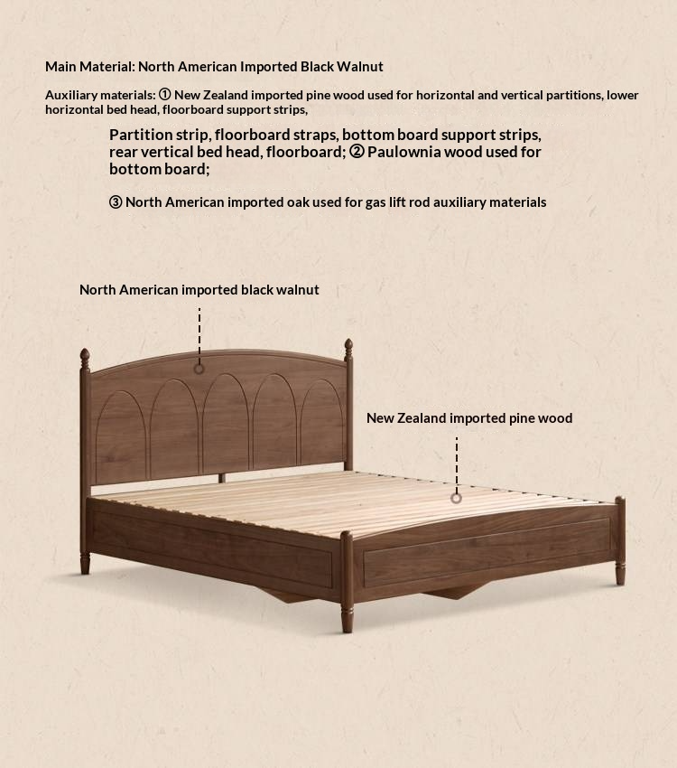Black Walnut Solid Wood Box Bed — French Retro Style