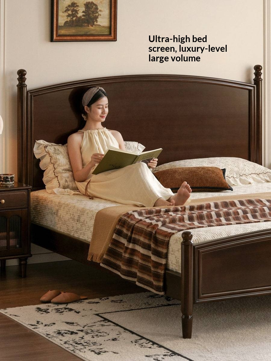 Poplar Solid Wood Bed — American Retro Style