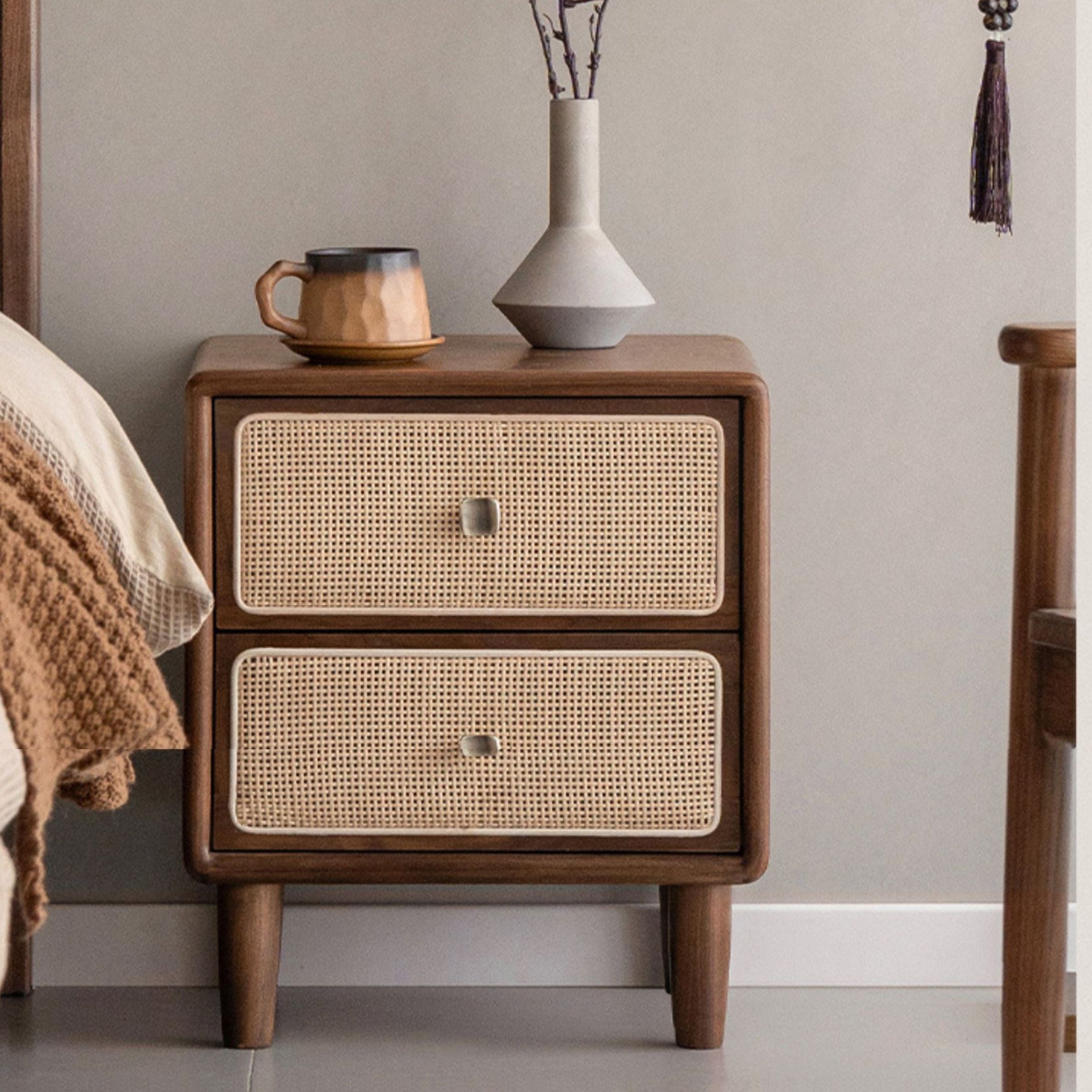 Black Walnut, Beech Solid Wood Nightstand.