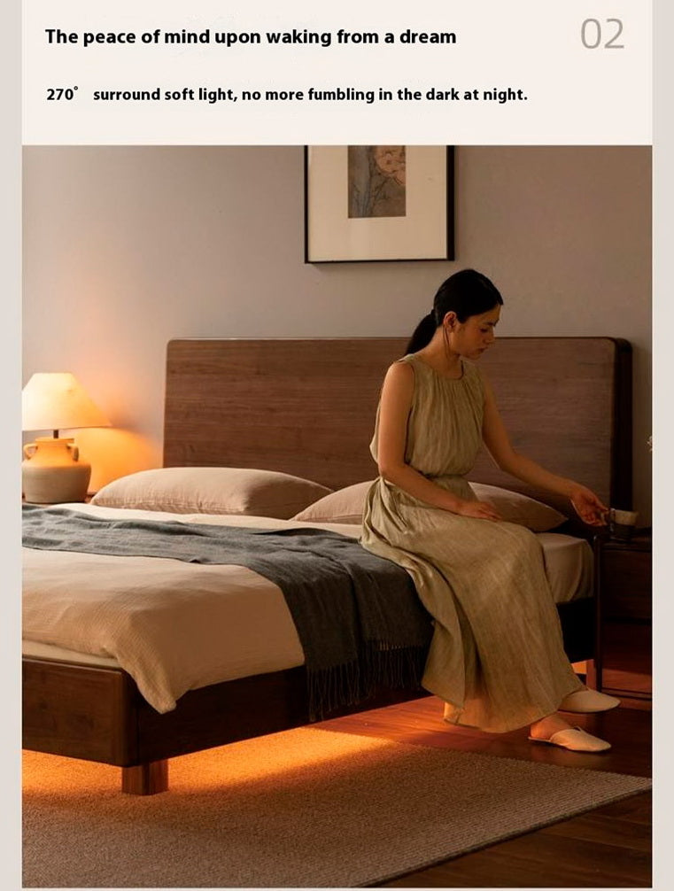 Black Walnut Solid Wood Italian Light Luxury Luminous Bed