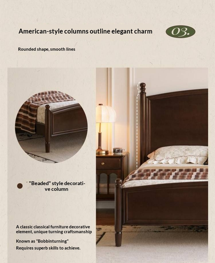 Poplar Solid Wood Bed — American Retro Style