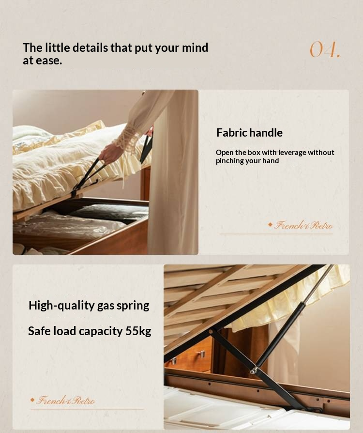 Poplar Solid Wood Box Bed — French Retro Style with Soft Backrest and Mid-Fashion Design