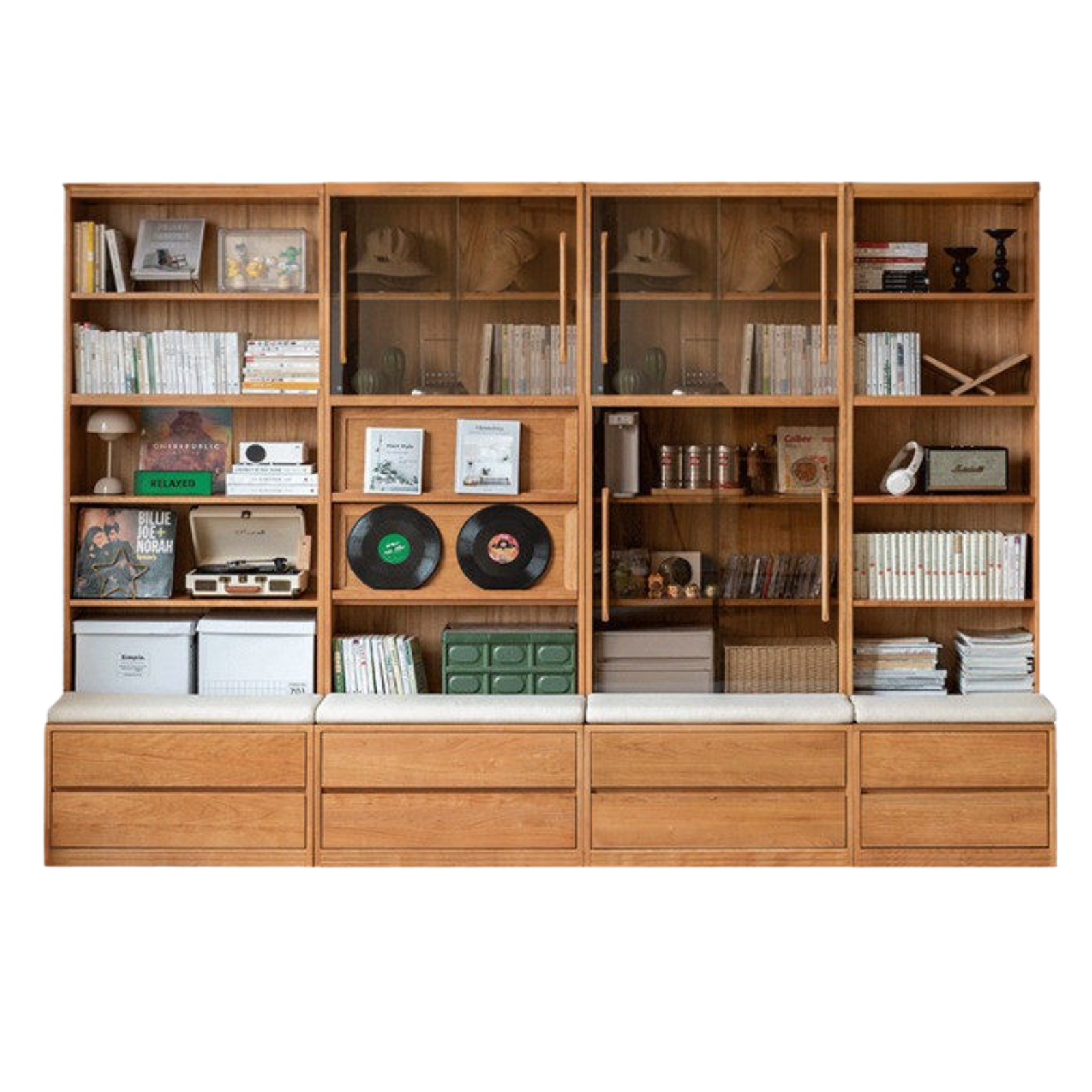 Cherry Solid Wood Bookcase Combination Glass Cabinet