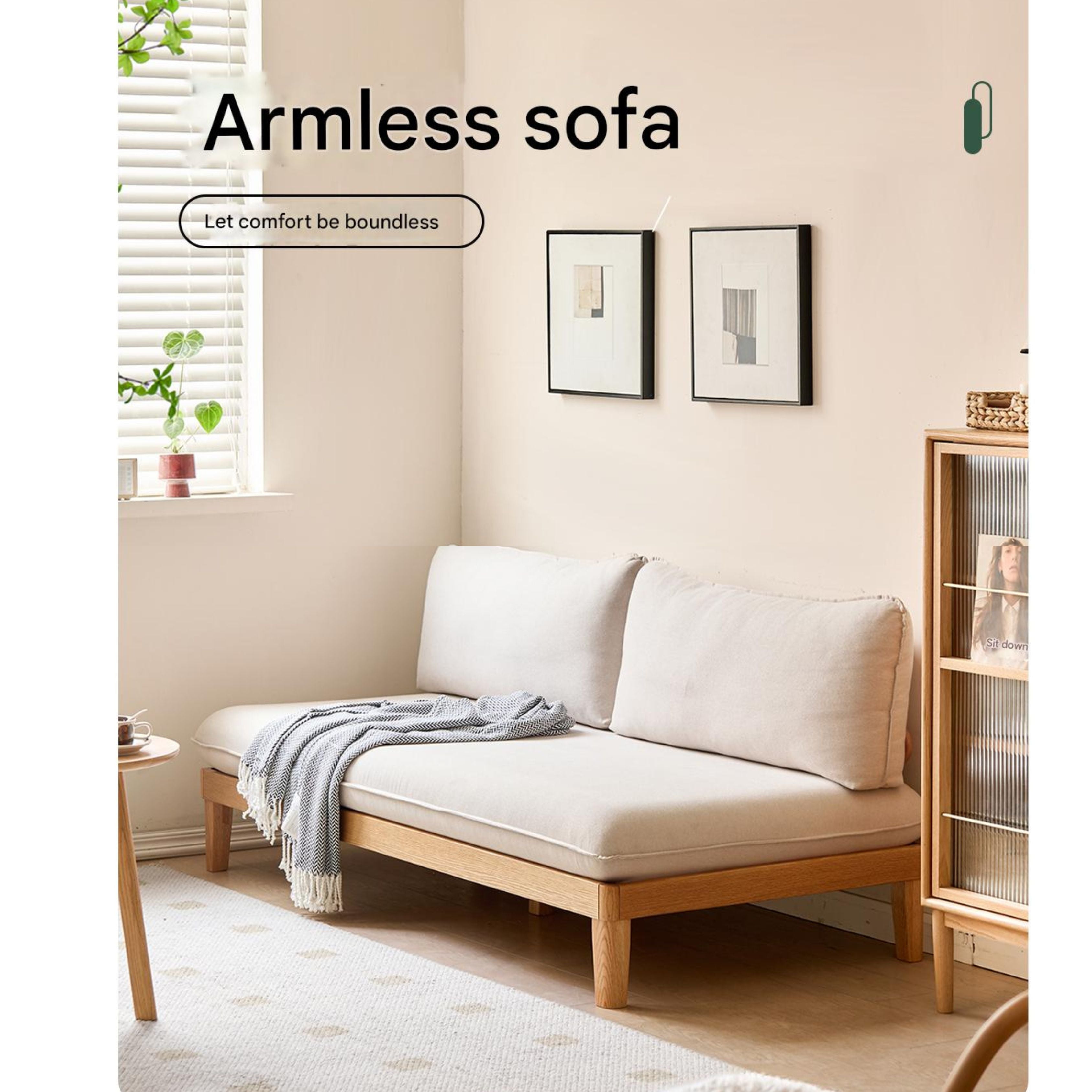 Oak Solid wood Armless Straight Fabric Sofa.