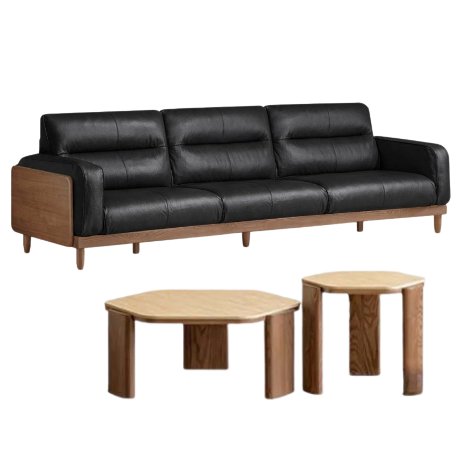 Ash Solid Wood Genuine Leather High Back Sofa