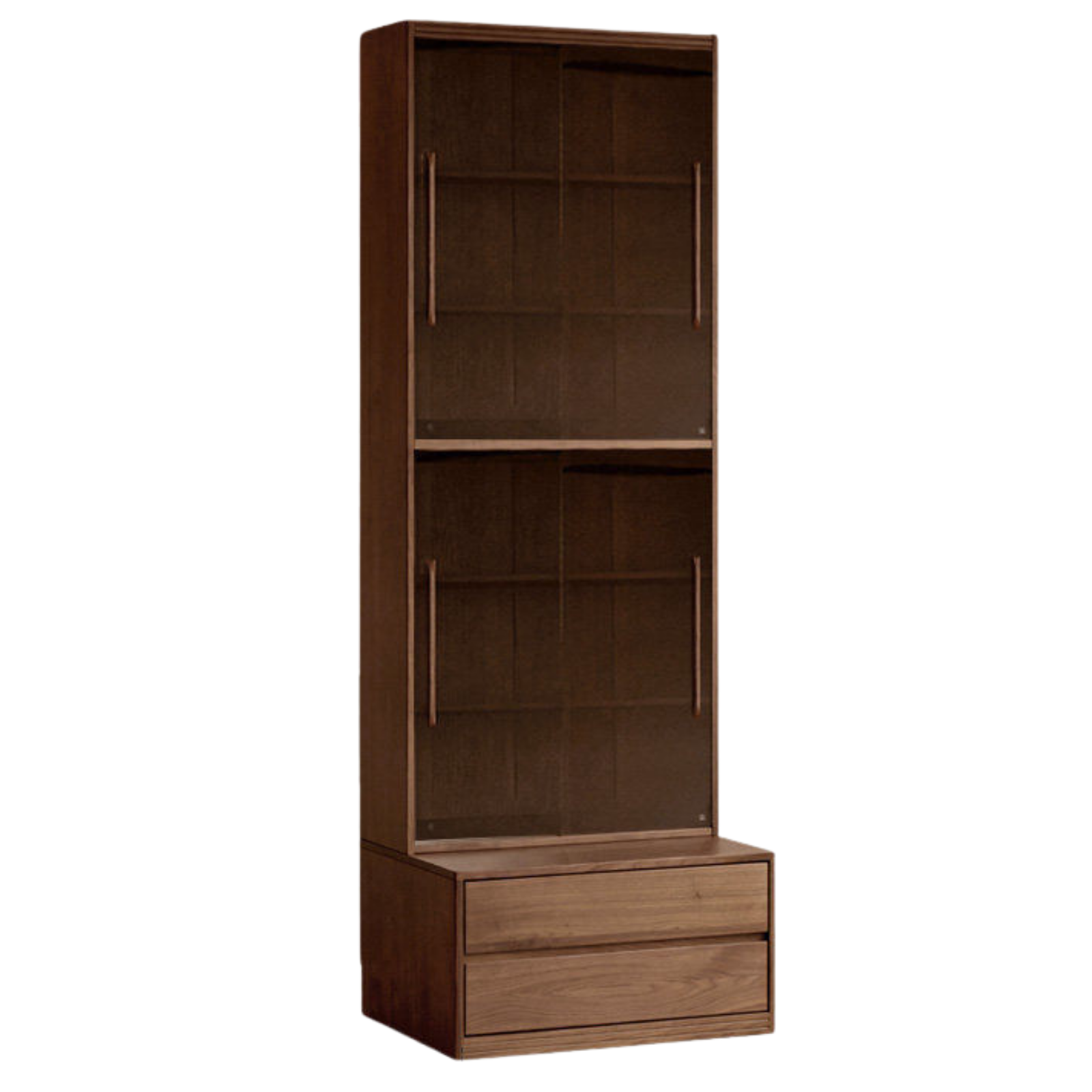 Solid Longan Hardwood, Ash Solid Wood Bookcase with Floor-to-Deck and Wall-Mounted Display Cabinet