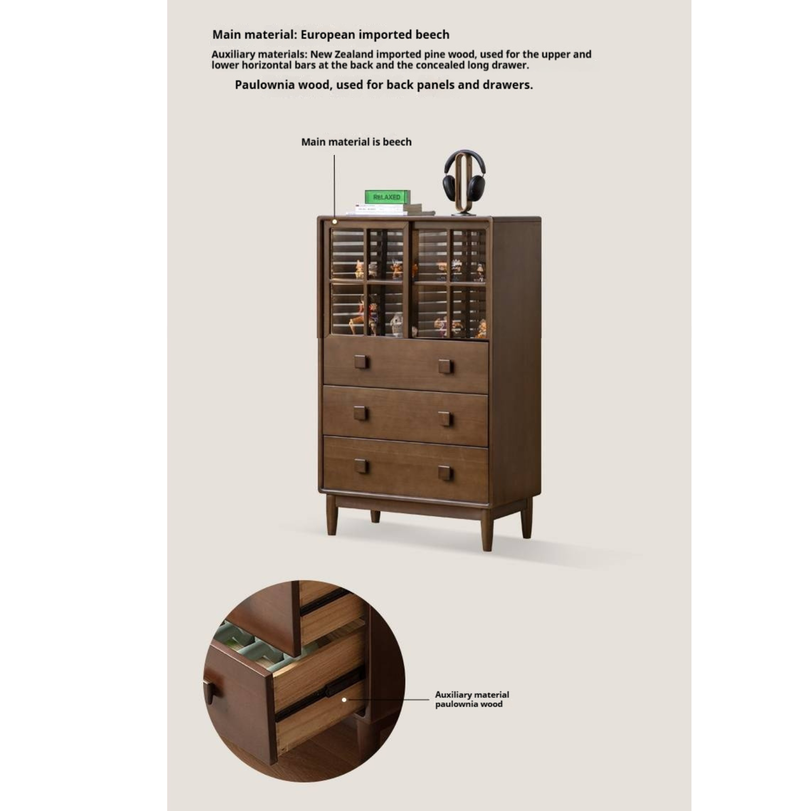 Beech Solid Wood Modern Side Cabinet