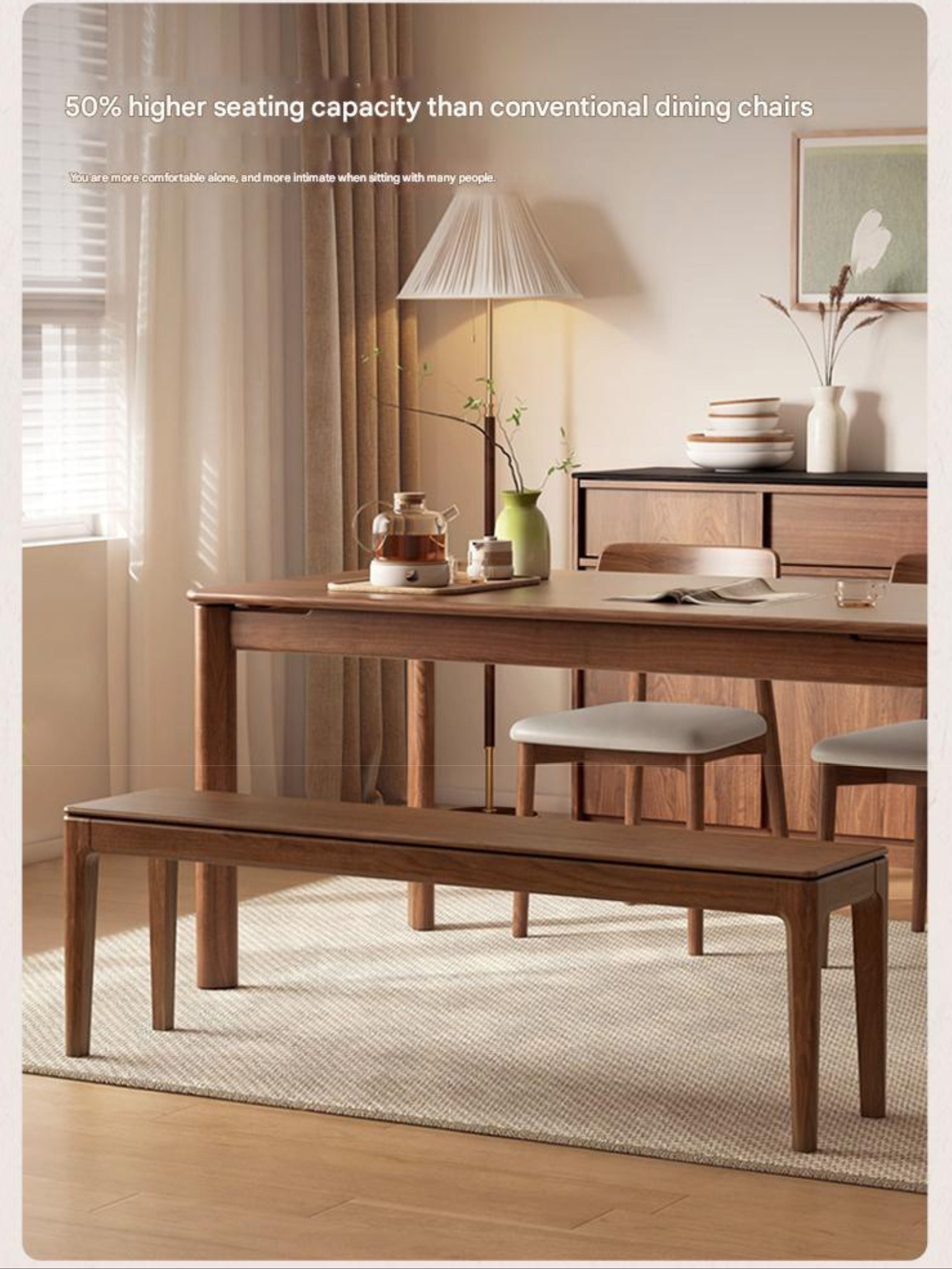 Black Walnut, Oak Solid Wood Nordic Long Bench