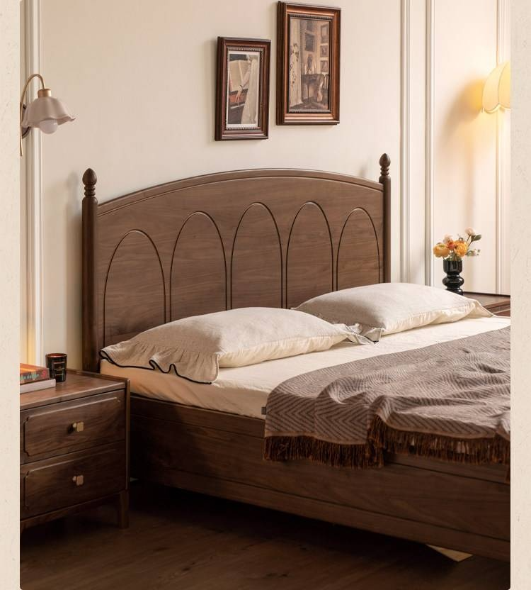 Black Walnut Solid Wood Box Bed — French Retro Style