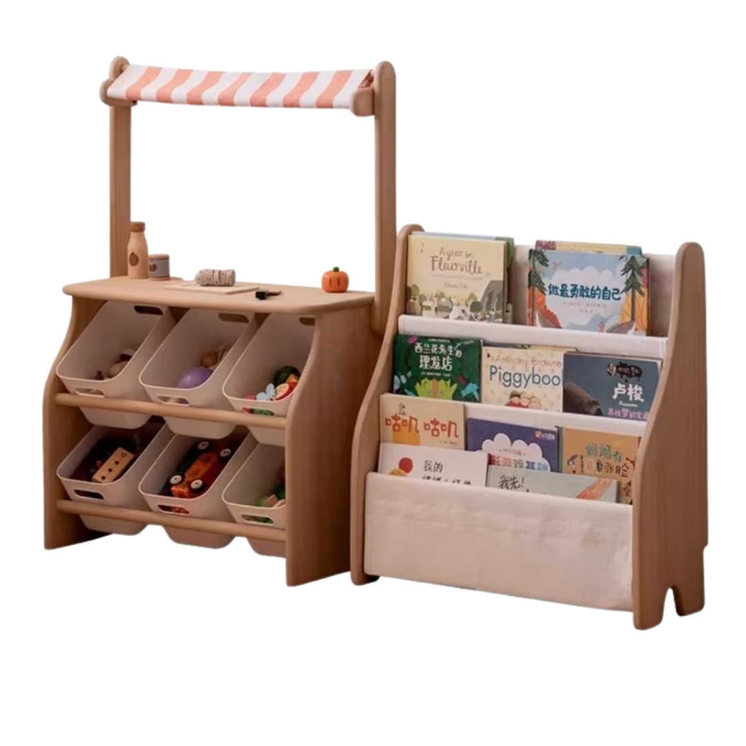 Poplar Solid Wood Kids Book, Toy Combination Storage Rack