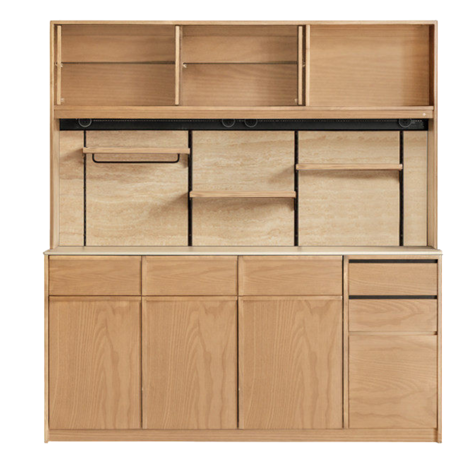 Black Walnut, Sandalwood, Ash Solid Wood Dining Cabinet Antique Style Rock Board