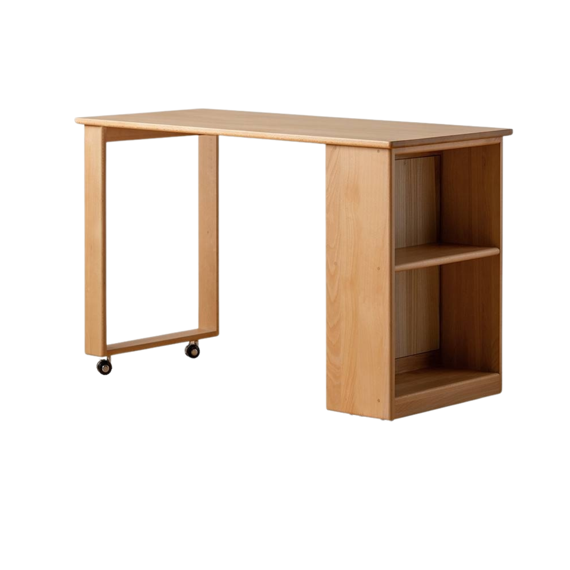 Beech Solid Wood Children's Desk with Pulleys Movable Storage