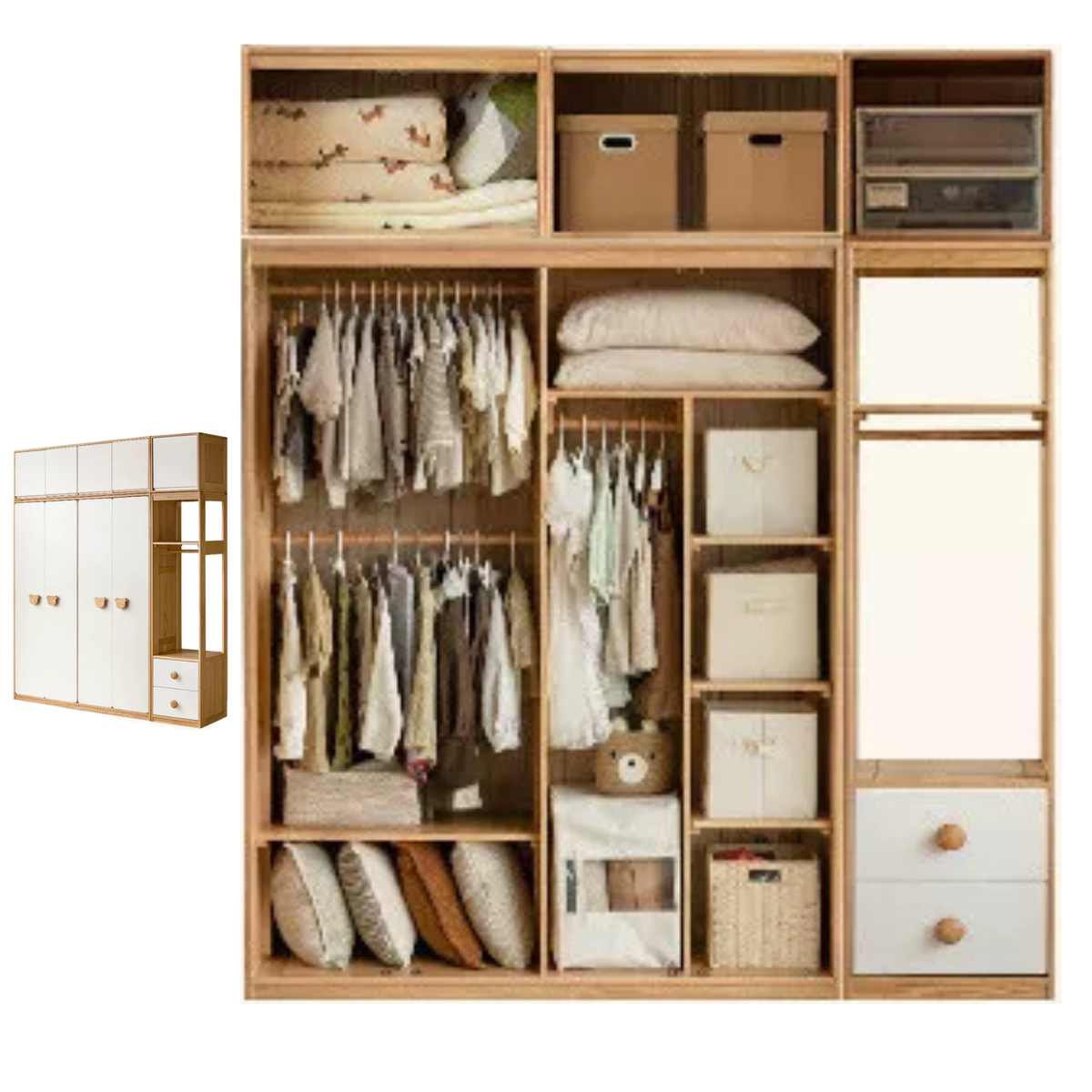 Oak Solid Wood Kids Wardrobe Combination