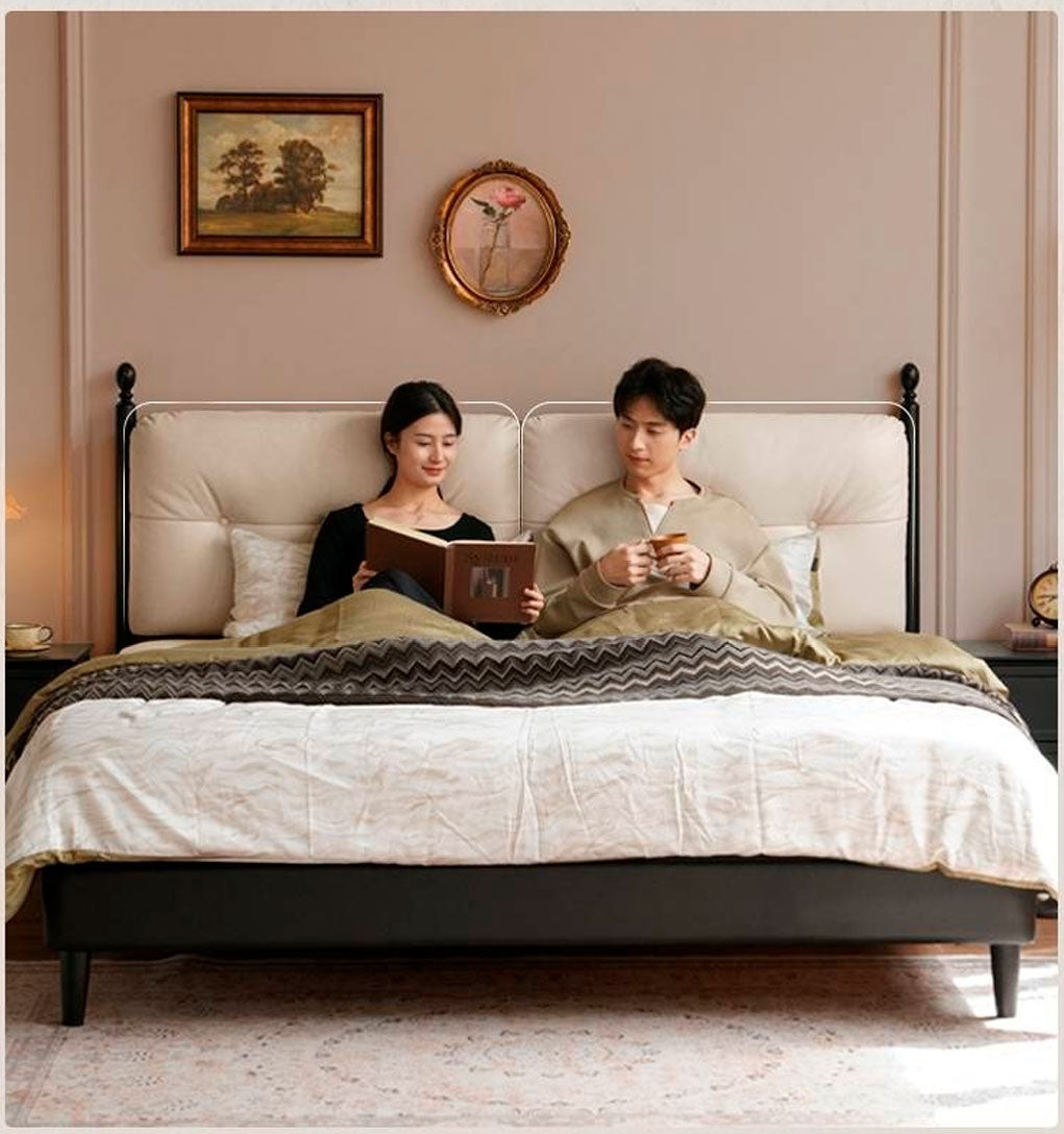 Genuine Leather Soft Bed French Retro Style