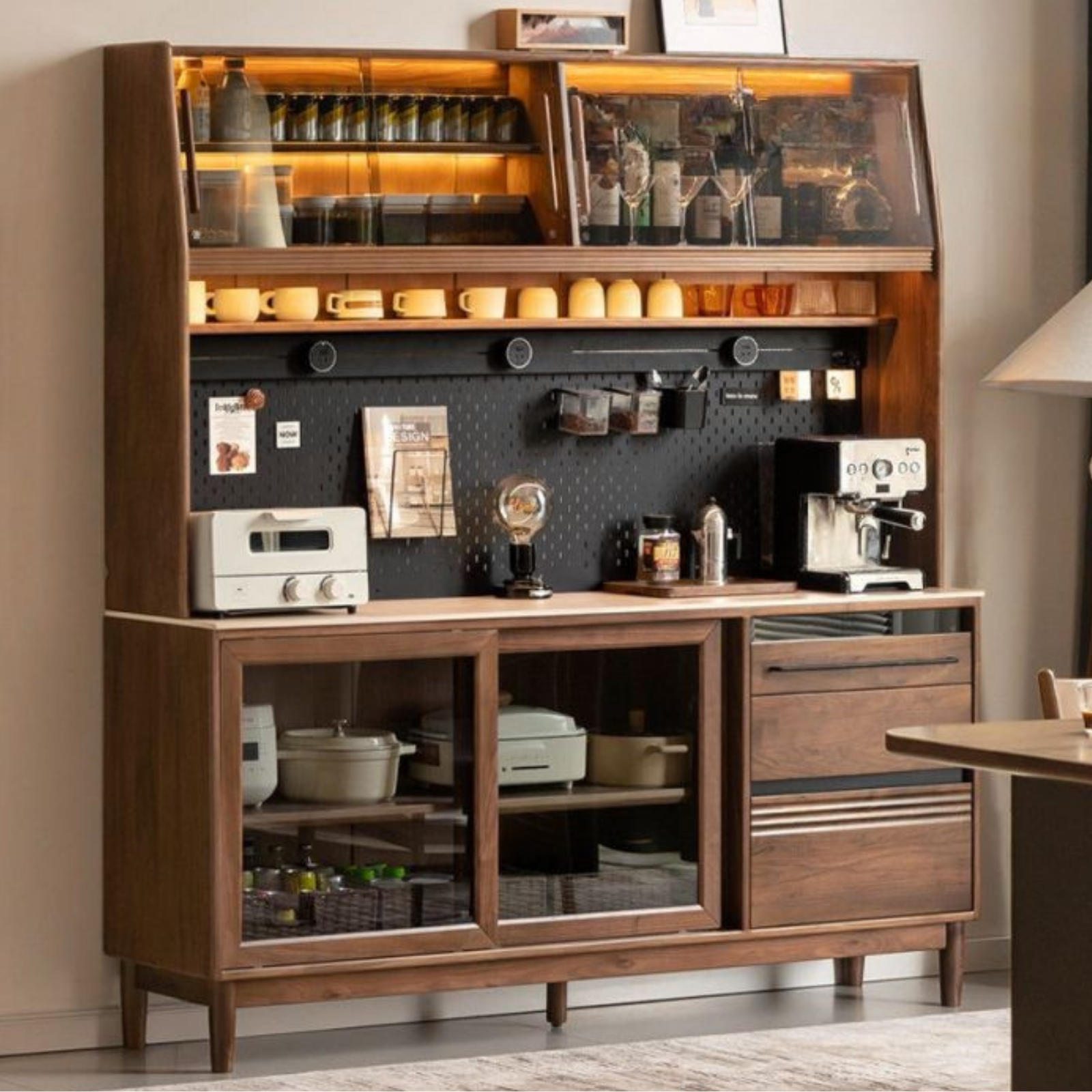 Black Walnut Solid Wood Italian-Style Sideboard – Sleek Buffet Cabinet