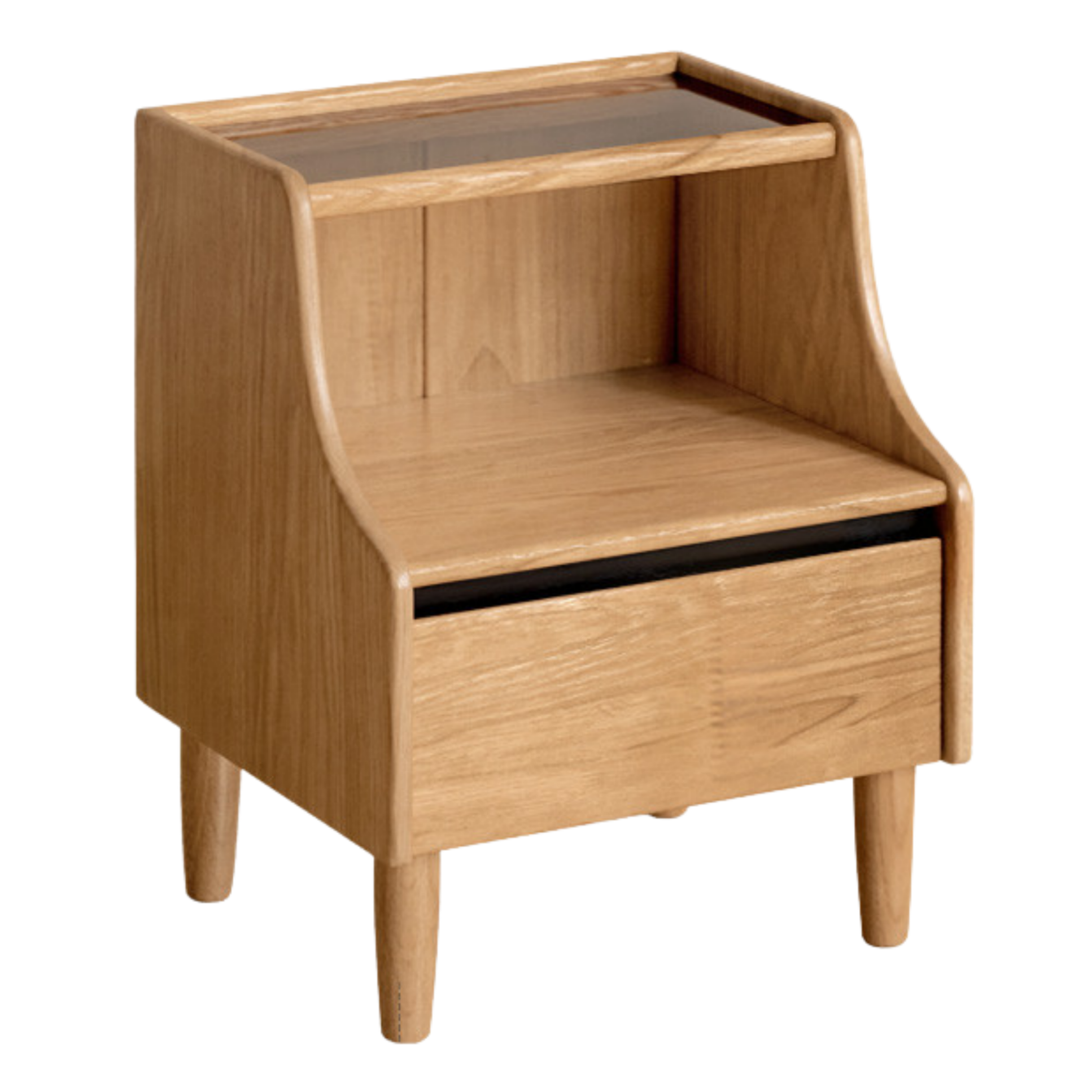 Oak Solid Wood, Solid Rubberwood Glass Nightstand