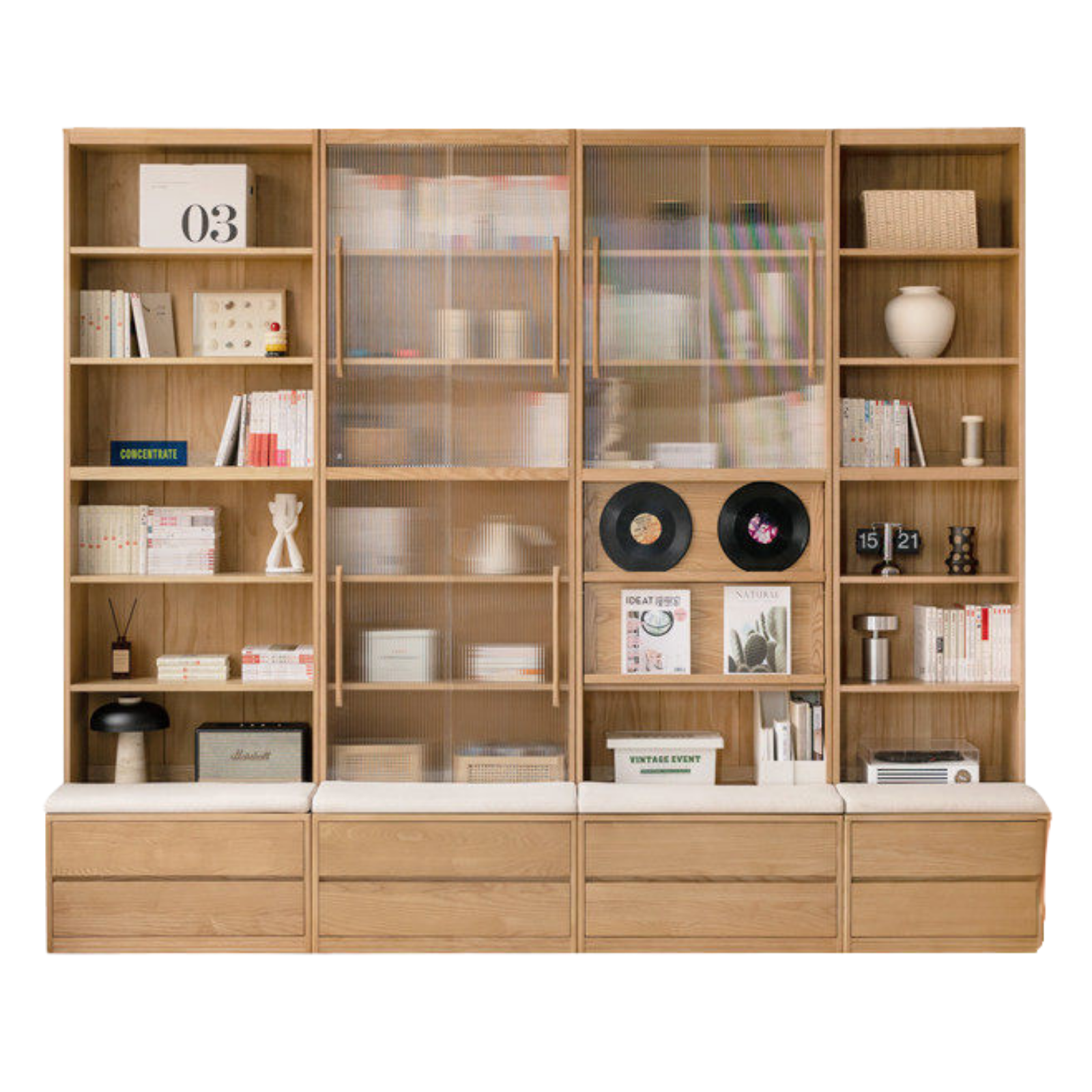 Ash, Oak Solid Wood Modern Combination Bookcase Integrated Card Seat