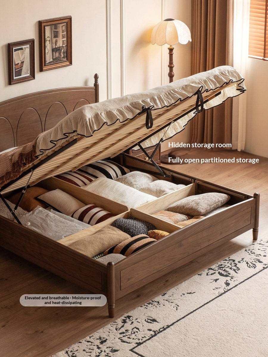 Black Walnut Solid Wood Box Bed — French Retro Style