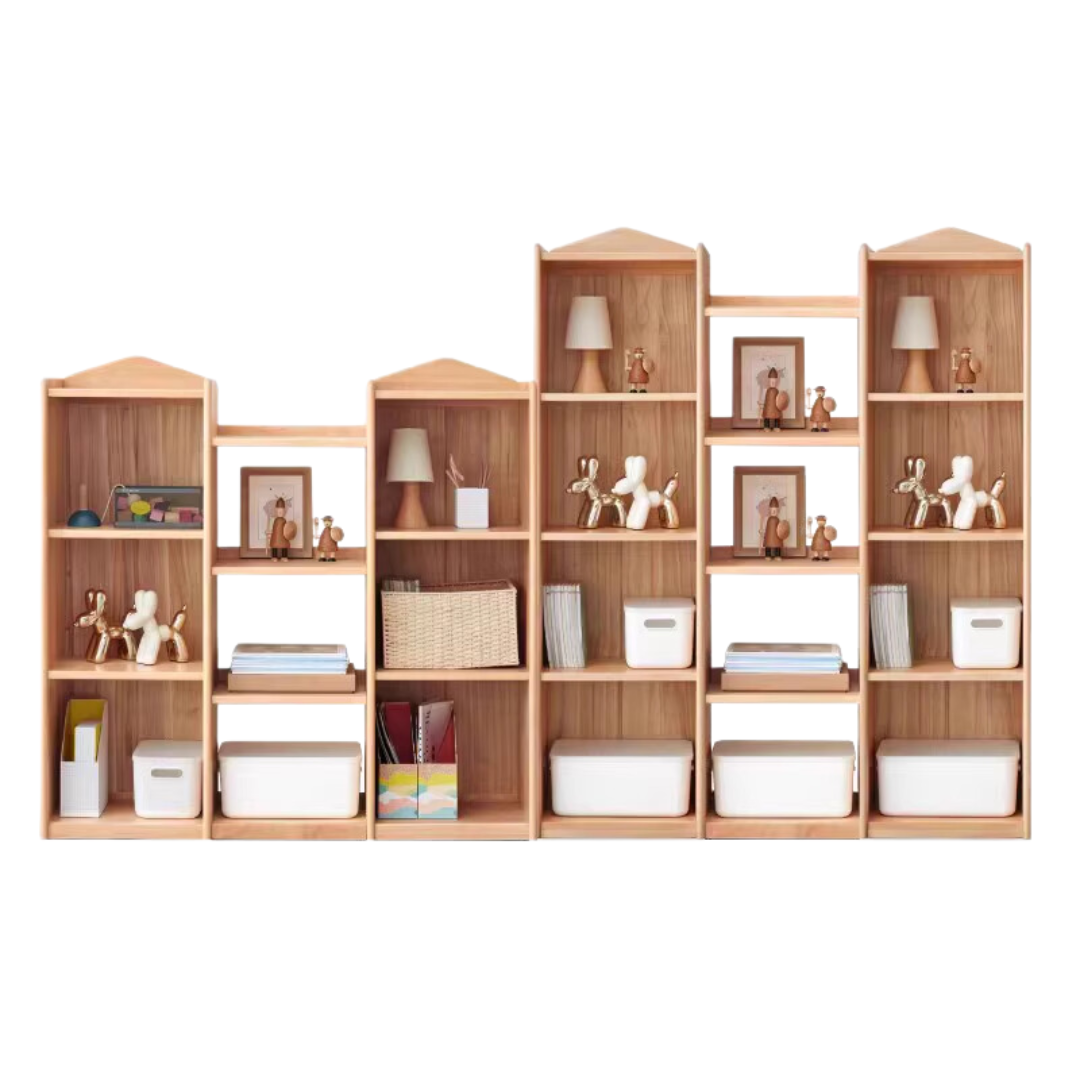 Beech Solid Wood Combination Bookshelf, Cabinet
