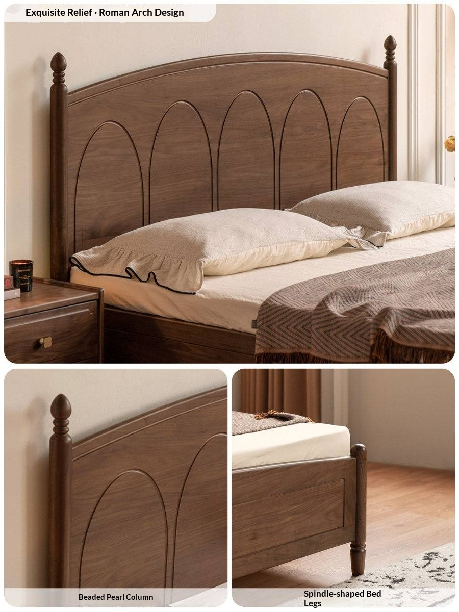 Black Walnut Solid Wood Box Bed — French Retro Style