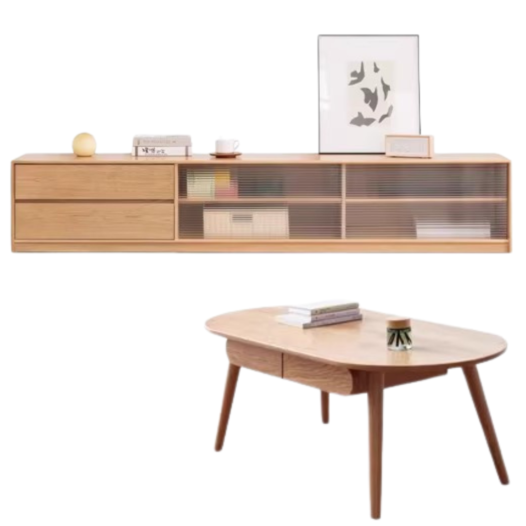 Oak, Rubber Solid Wood TV Cabinet Floor Combination,