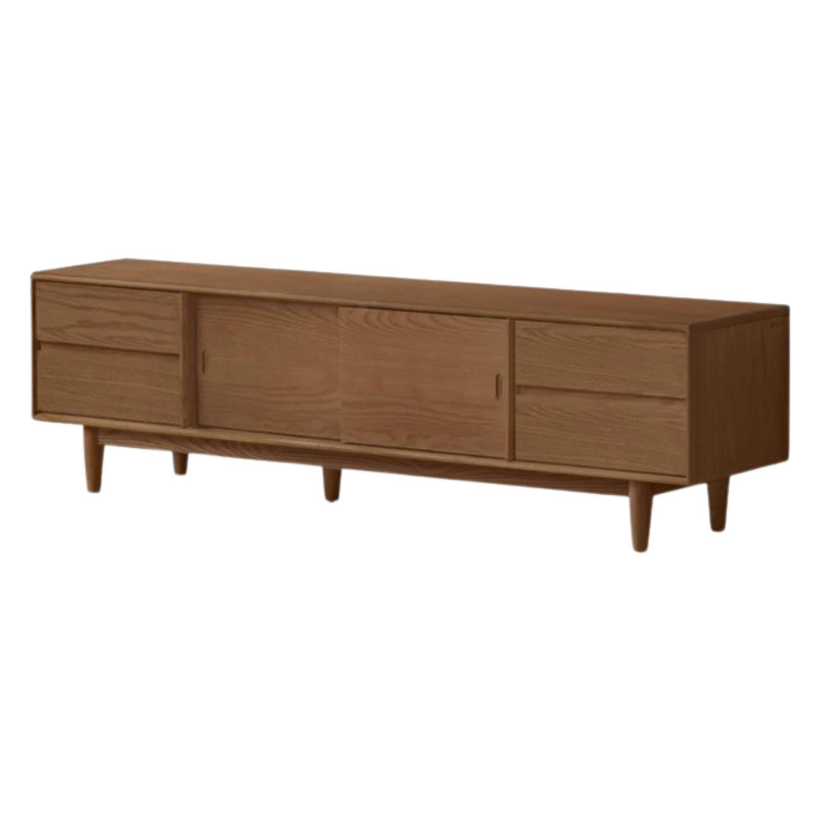 Black Walnut, Ash Solid Wood, Solid Longan Hardwood TV Cabinet with Sliding Door Storage