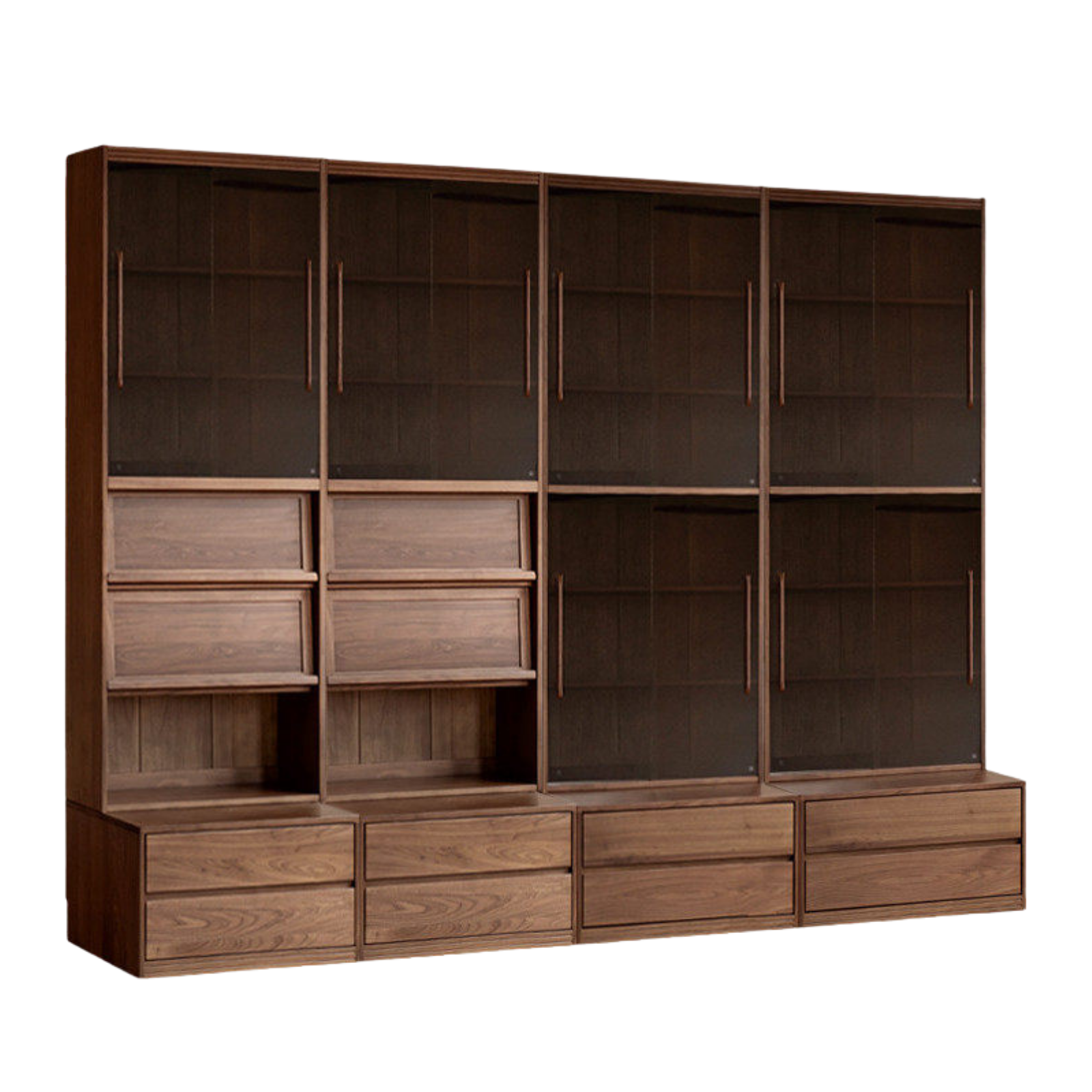 Black Walnut, Sandalwood Solid Wood Light Luxury Combined Bookshelf With Seat