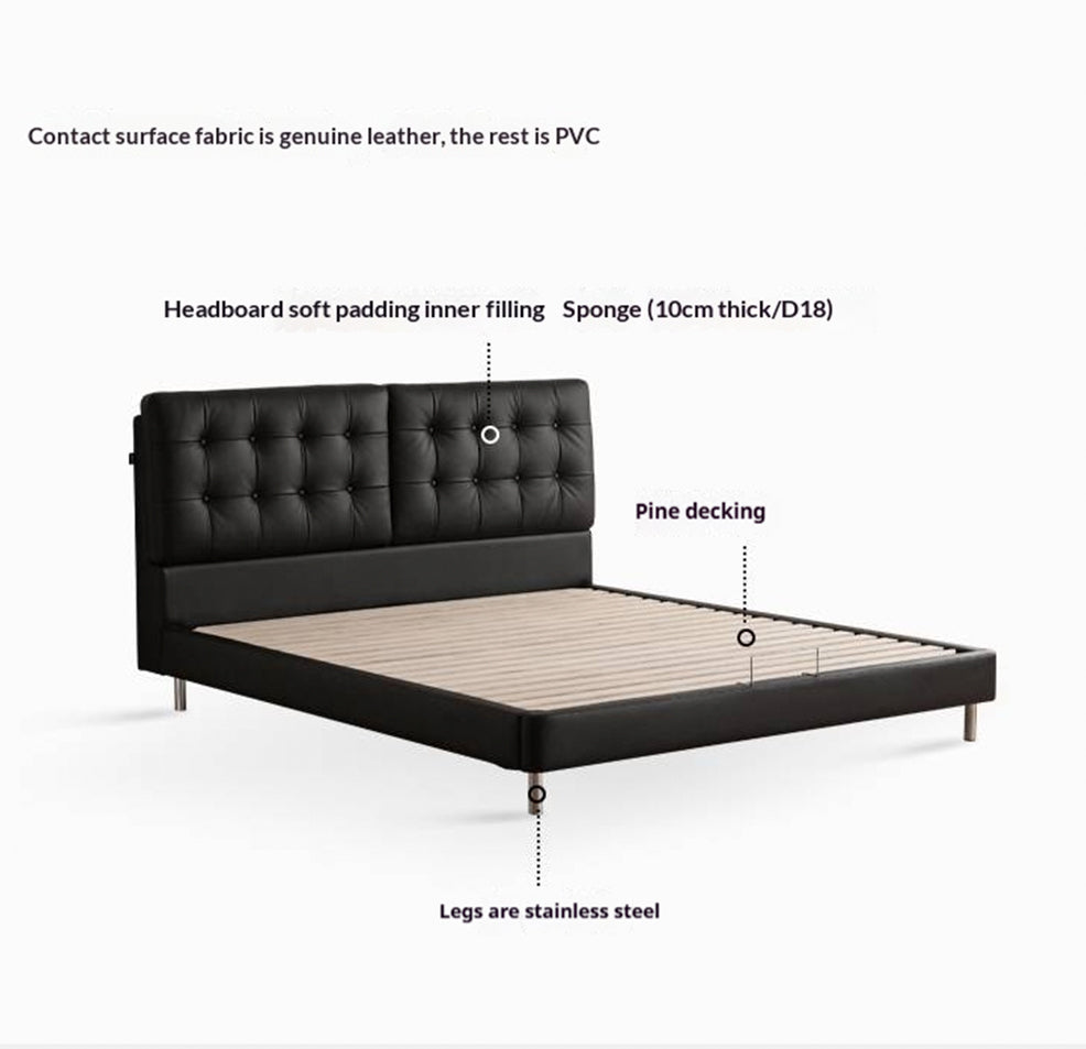 Genuine Leather Bed in Light Luxury Style