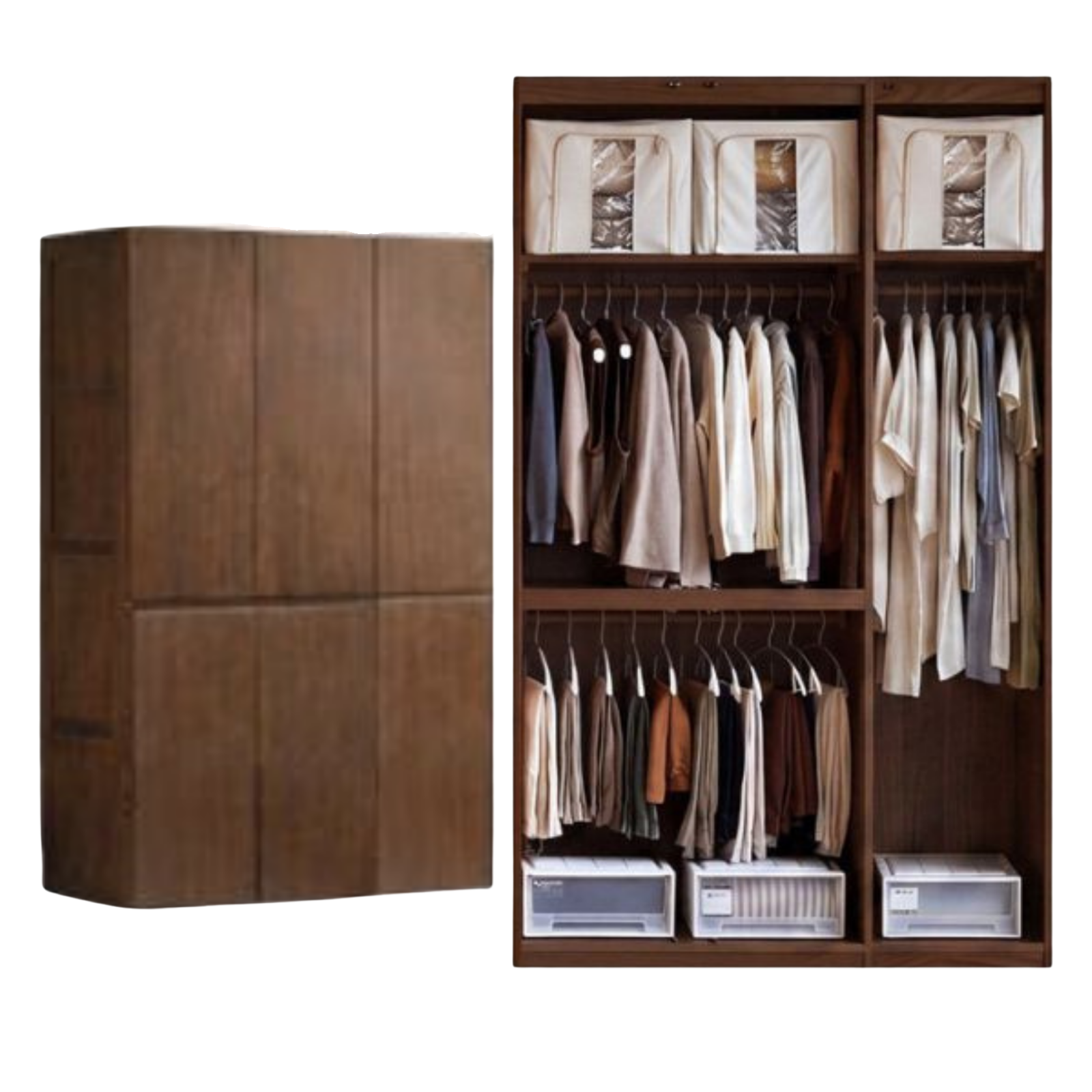 Black Walnut Solid Wood Wardrobe with Italian Style and Storage Cabinet