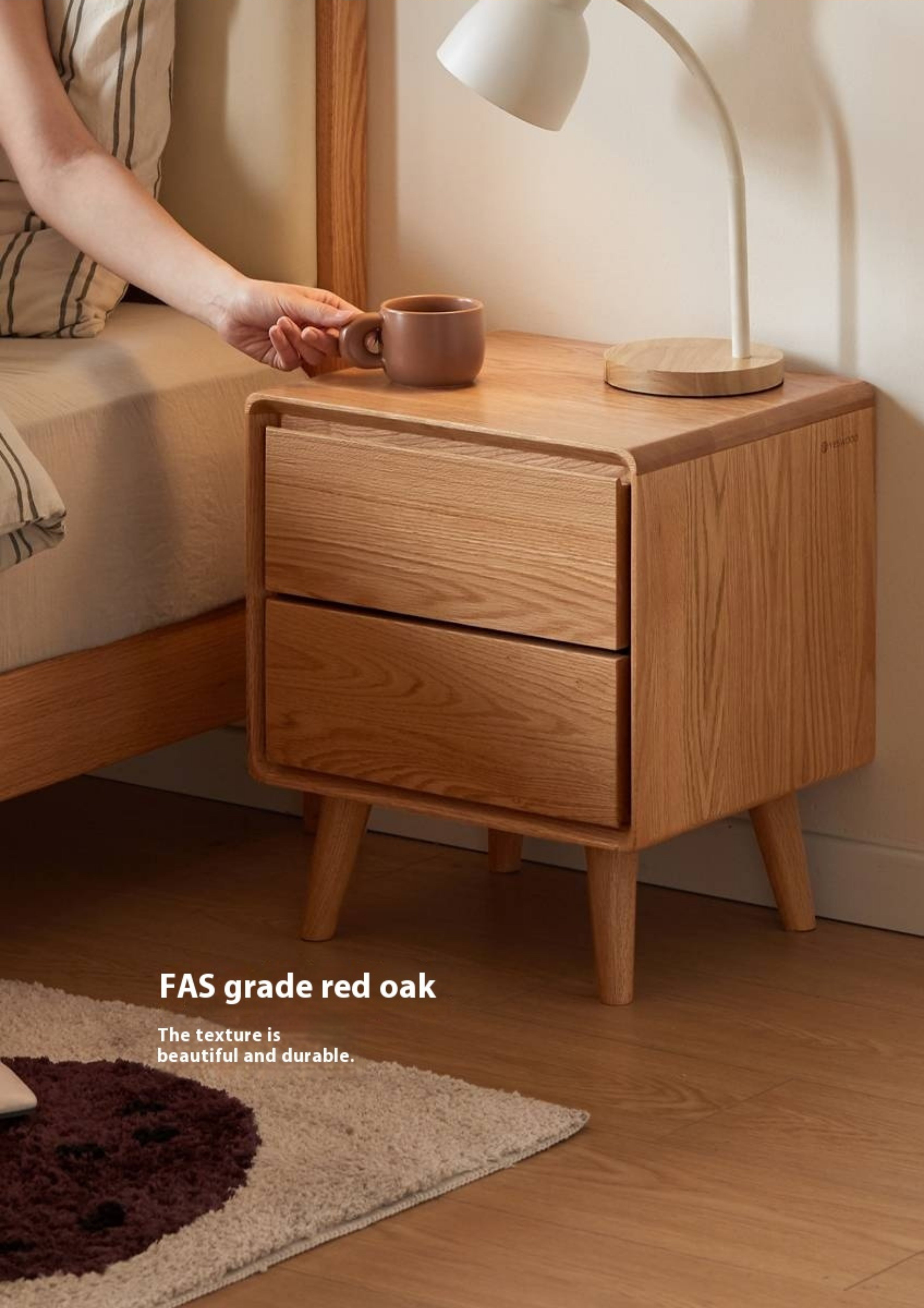 White Ash, Oak Solid Wood Modern Nightshand