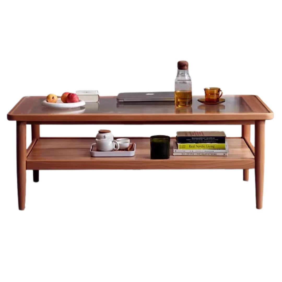 Beech Solid Wood Glass Coffee Table Nordic