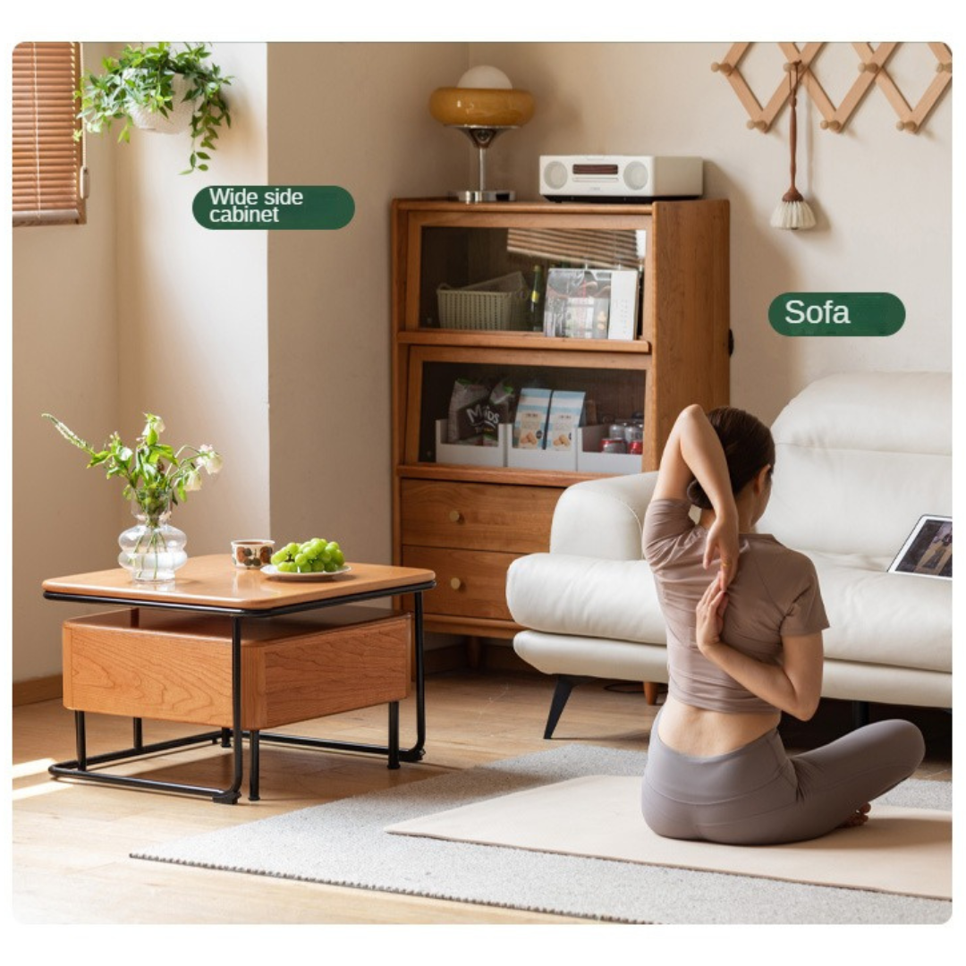 Cherry Solid Wood Combination Coffee Table Mid-Century Style